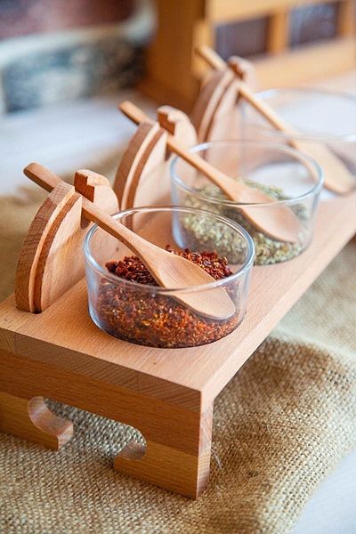 NuBuTu Trio 3-Piece Spice Rack Set with Stand, Wooden Stand Spice Set