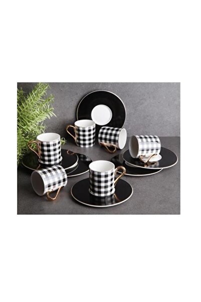 GÖNÜL Collection Ekose Porselen 6lı Kahve Kahve Takımı