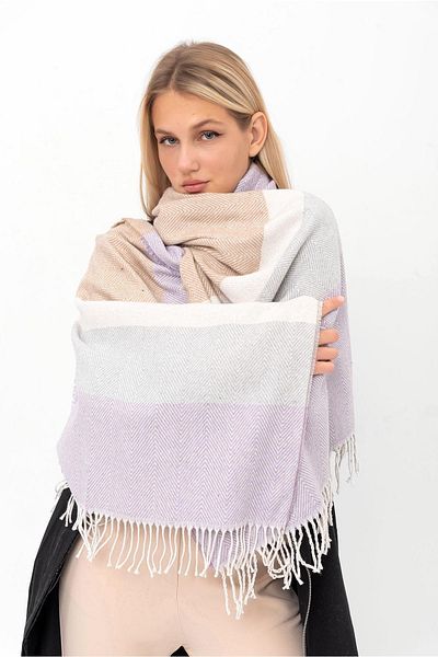 Saria Moda Soft Textured Herringbone Pattern Lilac-beige Shoulder Shawl