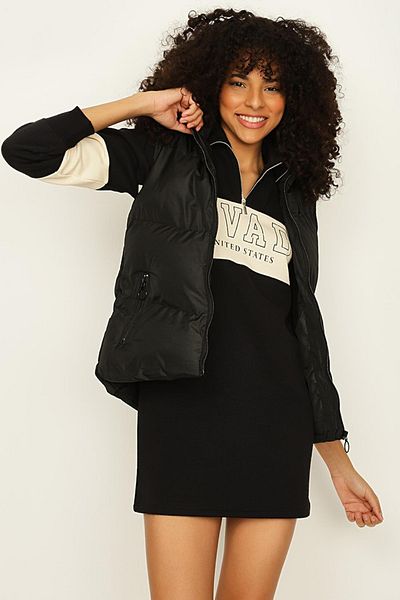 Select Moda Women's Black Stand Collar Color Block Sweat Dress
