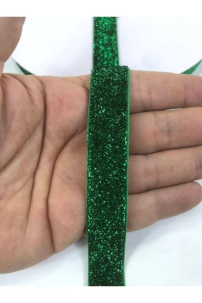 Hobigram Πράσινη Glitter Velvet Κορδέλα 2 εκ. Η τιμή είναι για 1 μέτρο – Κορδέλα, Κομψό Σχέδιο, Γυναικείο Αξεσουάρ