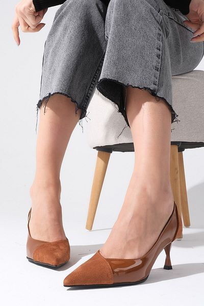 Mio Gusto Wendy Tan Suede and Patent Leather Women's Heeled Shoes
