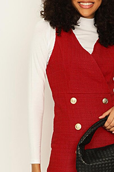 Select Moda Γυναικείο φόρεμα με κόκκινο κουμπί με λεπτομέρειες