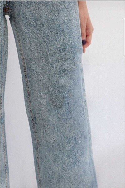 Livik Soren-2 Blue Snow Wash Lycra High Waist Wide Leg Jeans