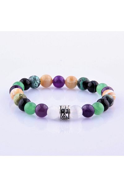 ALAVAN Aquarius Natural Stone Bracelet, Selenite - Amethyst - Aventurine - Eye Agate - Varicide - Mother of Pearl