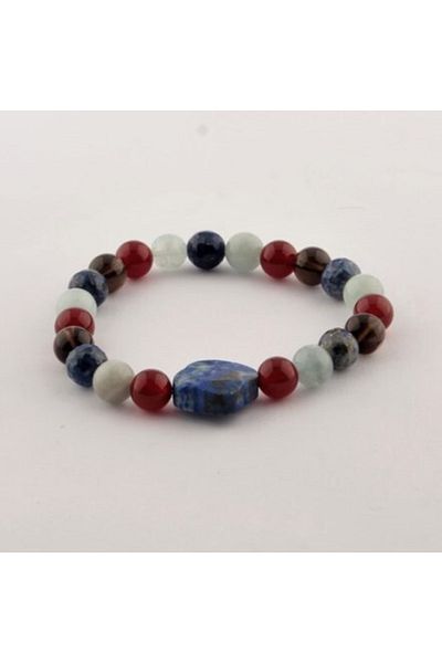 ALAVAN Libra Natural Stone Bracelet, Red Agate - Lapis - Smoky Quartz - Aquamarine