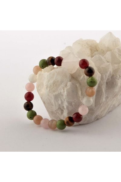 ALAVAN Gemini Natural Stone Bracelet, Tiger Eye - Jade - Pink Quartz - Sun Stone - Red Agate
