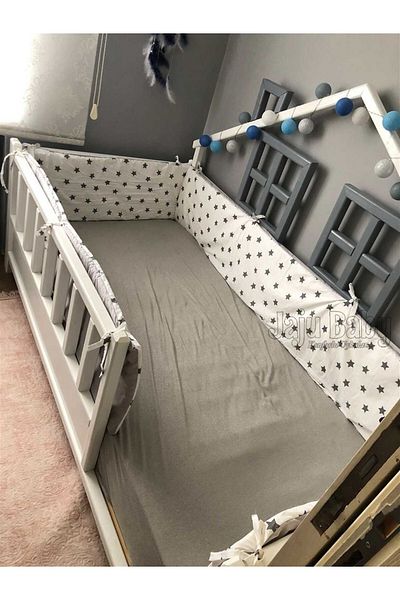 Jaju Baby Gray Star Patterned 120x200 Crib / Montessori Edge Protection Crib Barrier