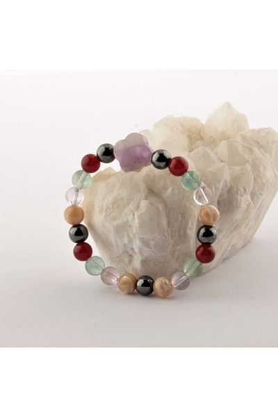 ALAVAN Aquarius Natural Stone Bracelet, Amethyst - Agate - Crystal Quartz - Fluorite - Hematite - Pearl Stone