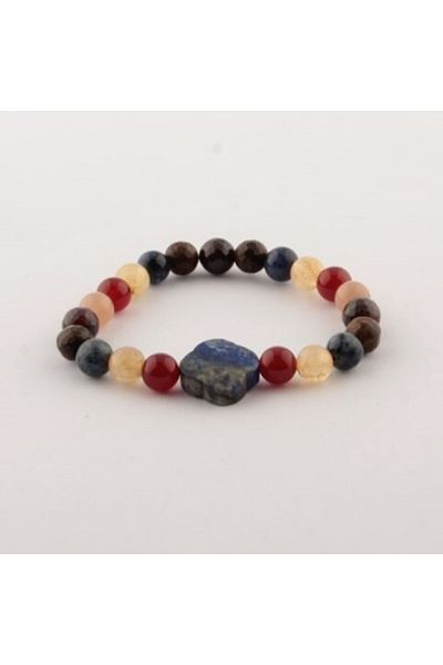 ALAVAN Natural Stone Lion Zodiac Sign Bracelet - Lapis, Citrine, Red Agate, Bronzite, Garnet (Granate)