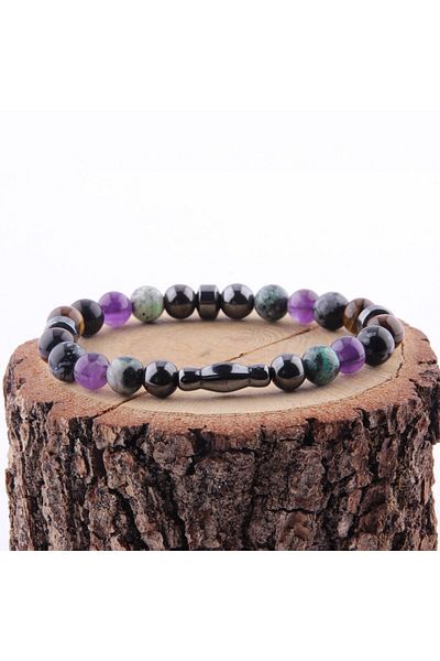 ALAVAN Aquarius Natural Stone Bracelet, Hematite - Varicide - Amethyst - Obsidian - Tiger Eye