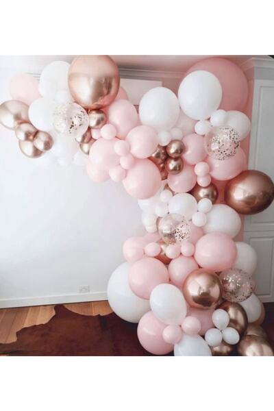 Çemrek Süs Parti مجموعة بالونات ماكارونس باللون الوردي والأبيض والكروم الوردي...