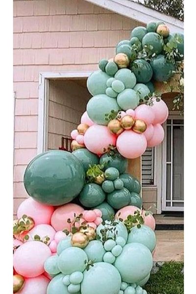Çemrek Süs Parti Retro Mint Green Pink Balloon Chain Set 50 Pieces Balloon And Chain