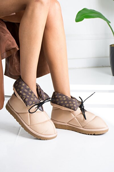 Ayax Γυναικείες μπότες χιονιού σε μπεζ ύφασμα Parachute