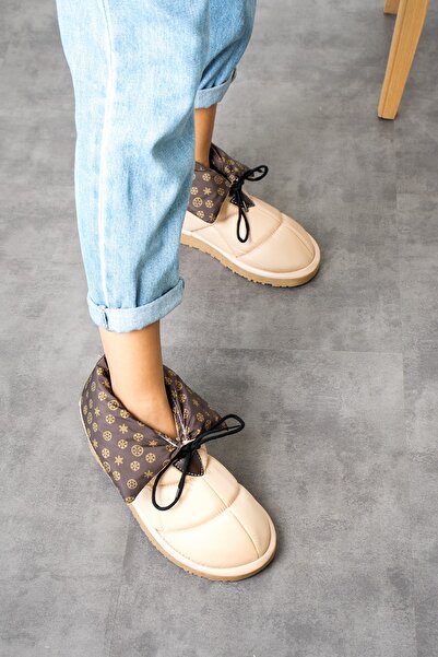 Ayax Γυναικείες μπότες χιονιού σε μπεζ ύφασμα Parachute