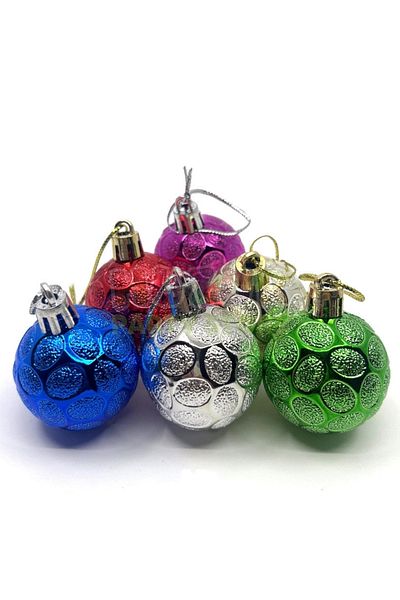 Huzur Party Store Spotted Pattern Cici Ball 4 Cm 6-Piece Christmas New Year Pine Tree Ornament Stringed Colorful Colored Balls Party