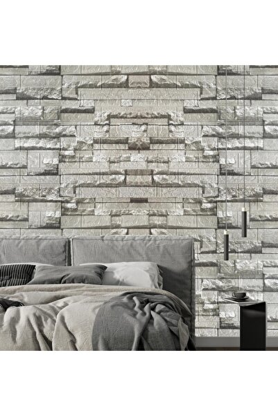 Renkli Duvarlar 10 Adet 70-77cm Gri Taş Desen Yapışkanlı Duvar Kağıdı Panel N...