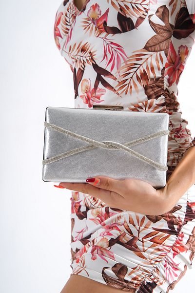 Moda Değirmeni Geantă de rochie de seară Cross Stone pentru femei argintie Bg1123-310-0002