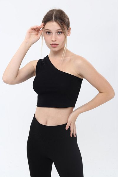 LAENT One Shoulder Ribbed Crop Top