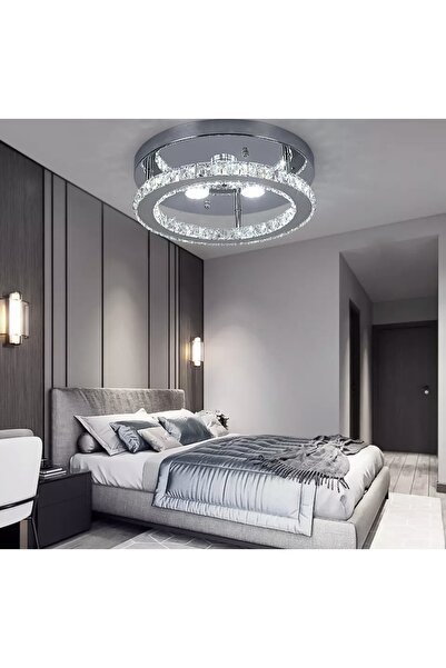 Fico Home Luxury Modern Plafonyer Kristal Taşlı Led Avize Krom Kumandalı 3 Renk Uyku Modlu