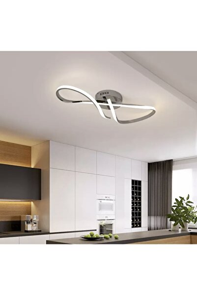 Fico Home Modern Luxury Tasarım Plafonyer Led Avize Krom