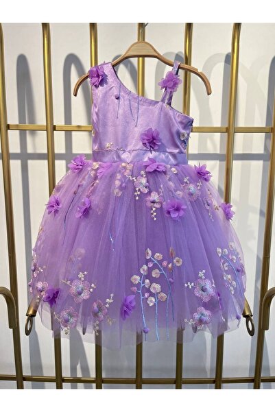 Sare Çocuk Giyim Çocuk Yarım Kol Askılı 3 Boyutlu Çiçek Figürlü Elbise Abiye ...