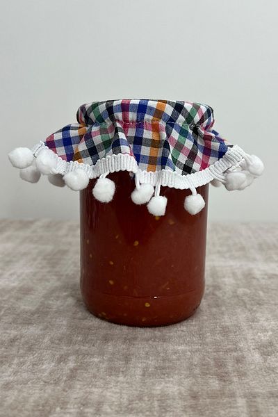 Soft Kare 3 Pieces Red Small Gingham Elastic Stitched Jar Lid Cover