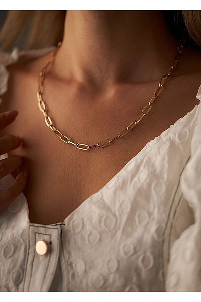 fullcontrol Women's Gold Color Paperclip Chain Necklace 45 Cm