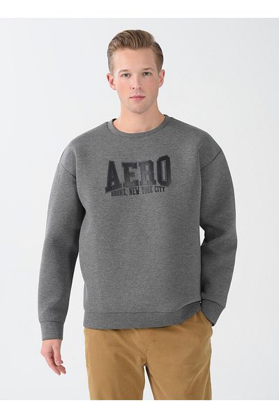 Aeropostale Bedrucktes Anthrazit Melange Sweatshirt für Herren mit Rundhalsausschnitt E-ever
