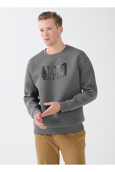 Aeropostale Bedrucktes Anthrazit Melange Sweatshirt für Herren mit Rundhalsausschnitt E-ever