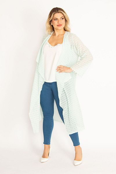 Şans Plus Size Cardigan - Green - Fitted