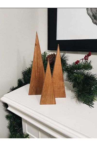 Elfora Christmas Tree Wooden Luxury New Year Ornament Set of 3