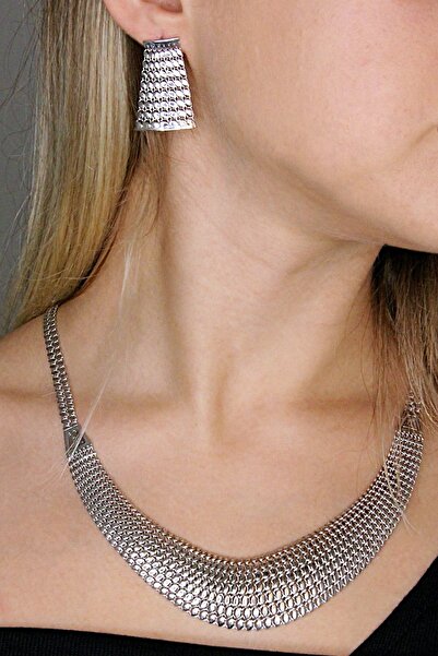 Argentum Concept 925 Ayar Gümüş Tasarım Balık Sırtı Gerdanlıklı İkili Set - S...