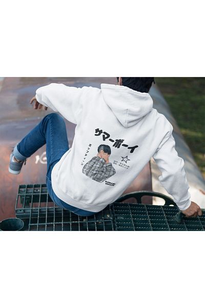 Raf Coll Φούτερ Unisex με λευκή κουκούλα με ψηφιακή εκτύπωση στην πλάτη