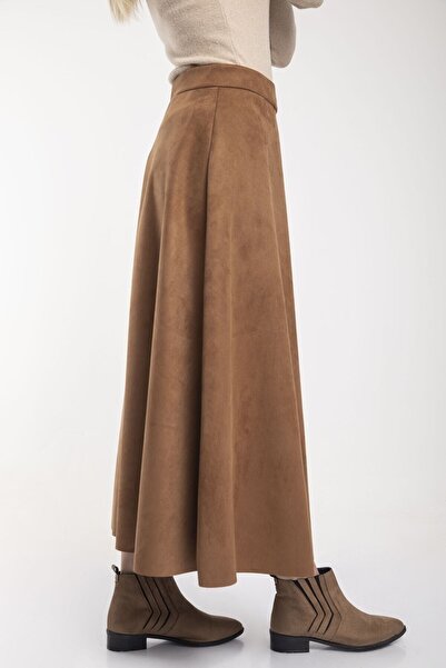 modabirsen Fusta de damă maro uni Mevlana din piele intoarsa
