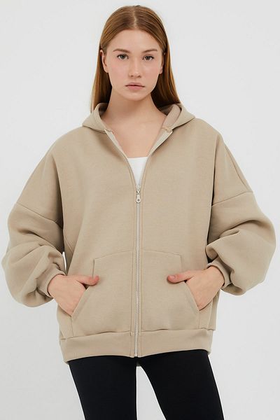 LAMODEMAPASS Γυναικείο μπεζ φούτερ Oversize