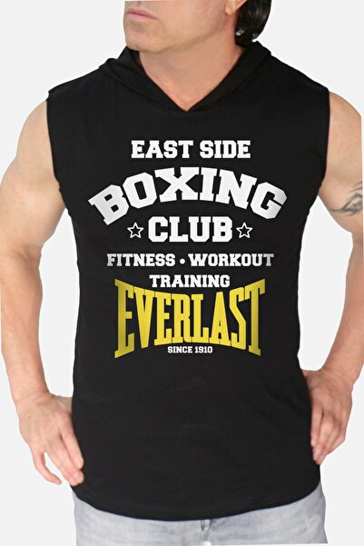 ROCKANDROLL Tricou fără mâneci cu glugă neagră pentru bărbați