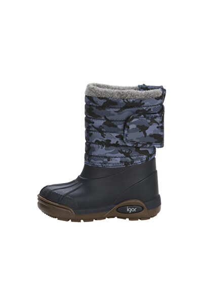 IGOR W10210 Topo Детски пухкави тъмносини ски камуфлажни ботуши за сняг