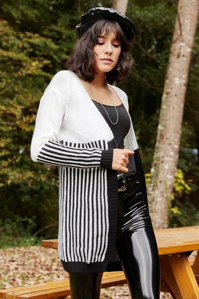 AQE FASHION Women's Stripe Detailed Ecru Cardigan