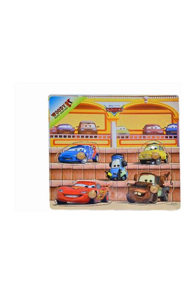 Woody Disney Cars Lightning Mcqueen and Friends 4 Piece Wooden Handle Puzzle 7 Characters