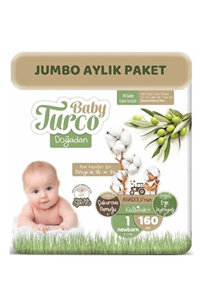 Baby Turco Doğadan Bebek Bezi 1 Beden - Numara Newborn 160 Adet Aylık Jumbo P...