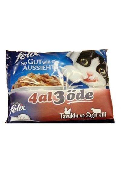 FELIX 4 Al 3 Öde Tavuk Sığır Etli Yaş Kedi Maması