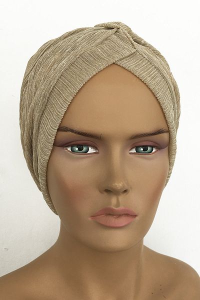 Vera Καπό Efruz Ready Turban Cross Banded Lined Hijab Bonnet Χρυσό Κίτρινο Χρυσό Ασημί Γυναικείο Κομψό Καπό