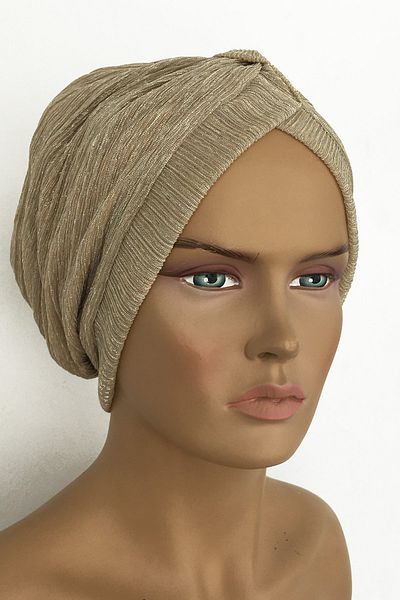 Vera Καπό Efruz Ready Turban Cross Banded Lined Hijab Bonnet Χρυσό Κίτρινο Χρυσό Ασημί Γυναικείο Κομψό Καπό