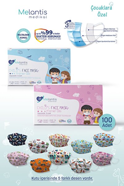 Melantis 3 Katlı Telli Cerrahi Maske 2 Kutu 100 Ad