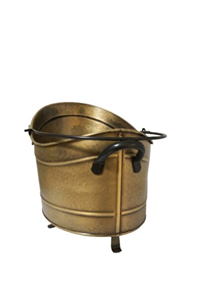 ESOSHHOME Dekoratif Ayaklı Oval Odun & Kömür Kovası 45 X 38 X 40 Cm Gold Eskitme