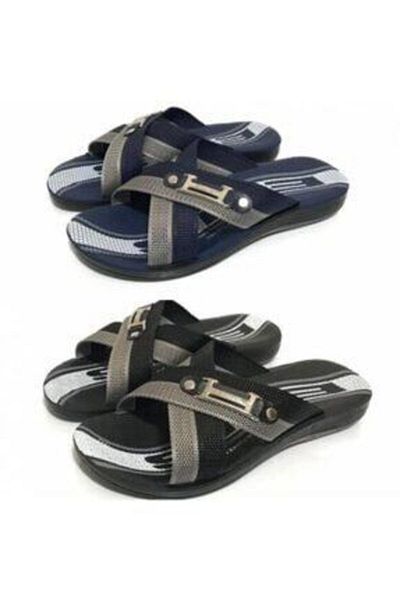 Ayakkabı Ülkesi Ανδρικές παντόφλες Cross Model Rope Μαύρο Γκρι Casual