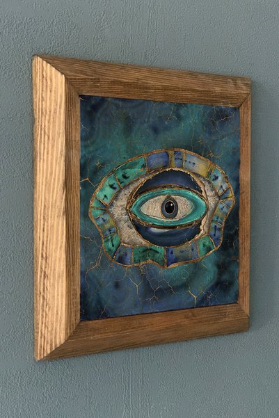 Oscar Stone Decor Nazar Göz Masif Çerçeveli Taş Tablo-wall Decor- 28x28 Cm