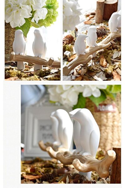 CajuArt Dekoratif Dörtlü Modern Duvar Askılık Dal Üstünde Kuş Duvar Dekor Askı