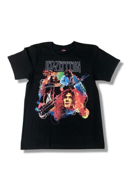 Erkek Siyah Led Zeppelin Baskılı T-shirt